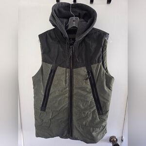 Cotton On Men's Olive and Charcoal Hooded Vest